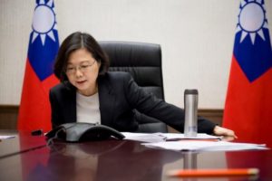 Taiwan's President Tsai Ing-wen speaks on the phone with U.S. president-elect Donald Trump at her office in Taipei, Taiwan, in this handout photo made available December 3, 2016. Taiwan Presidential Office/Handout via REUTERS